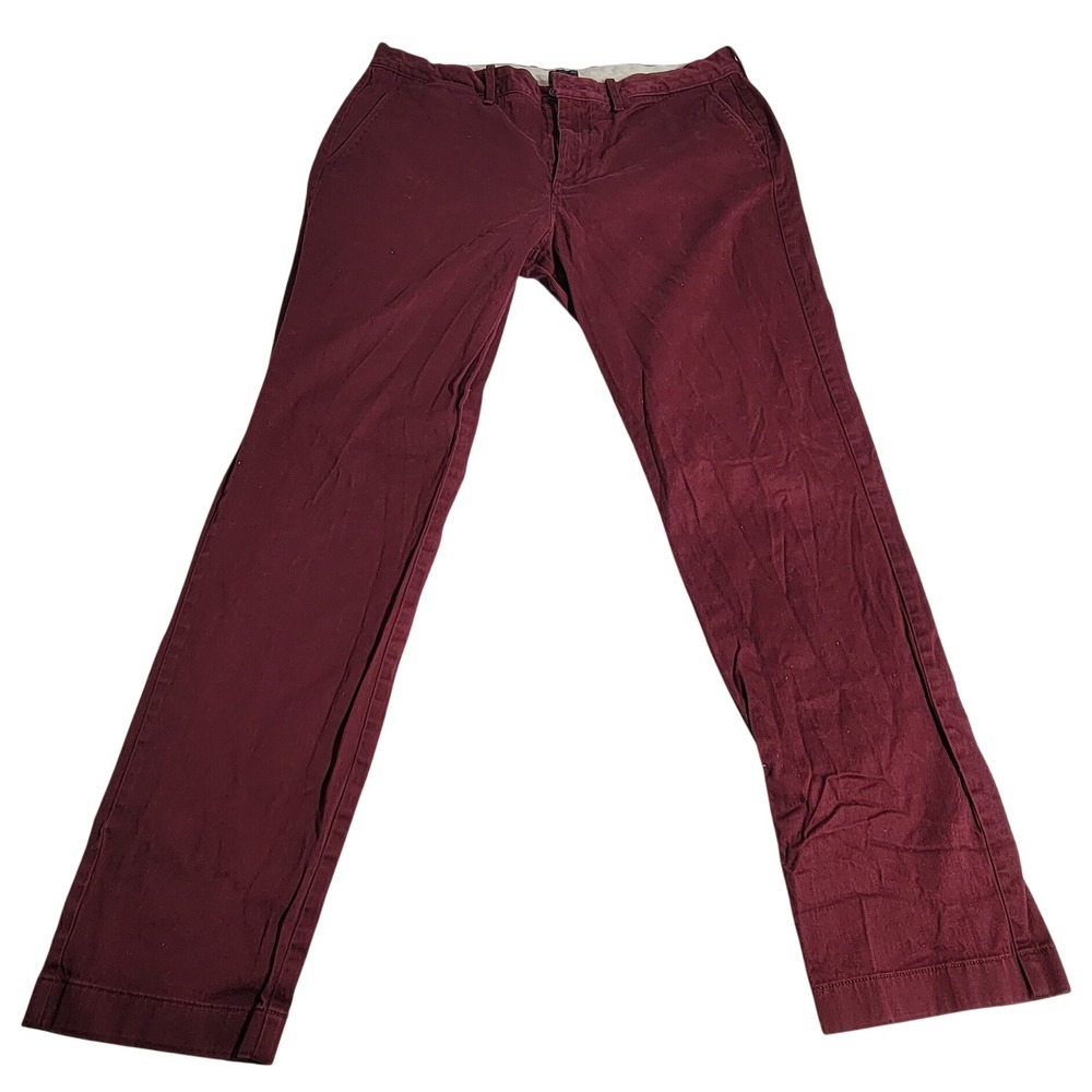J.Crew Mens Stretch Chino Pants Burgundy Maroon 34x32 Cotton Blend Straight Leg